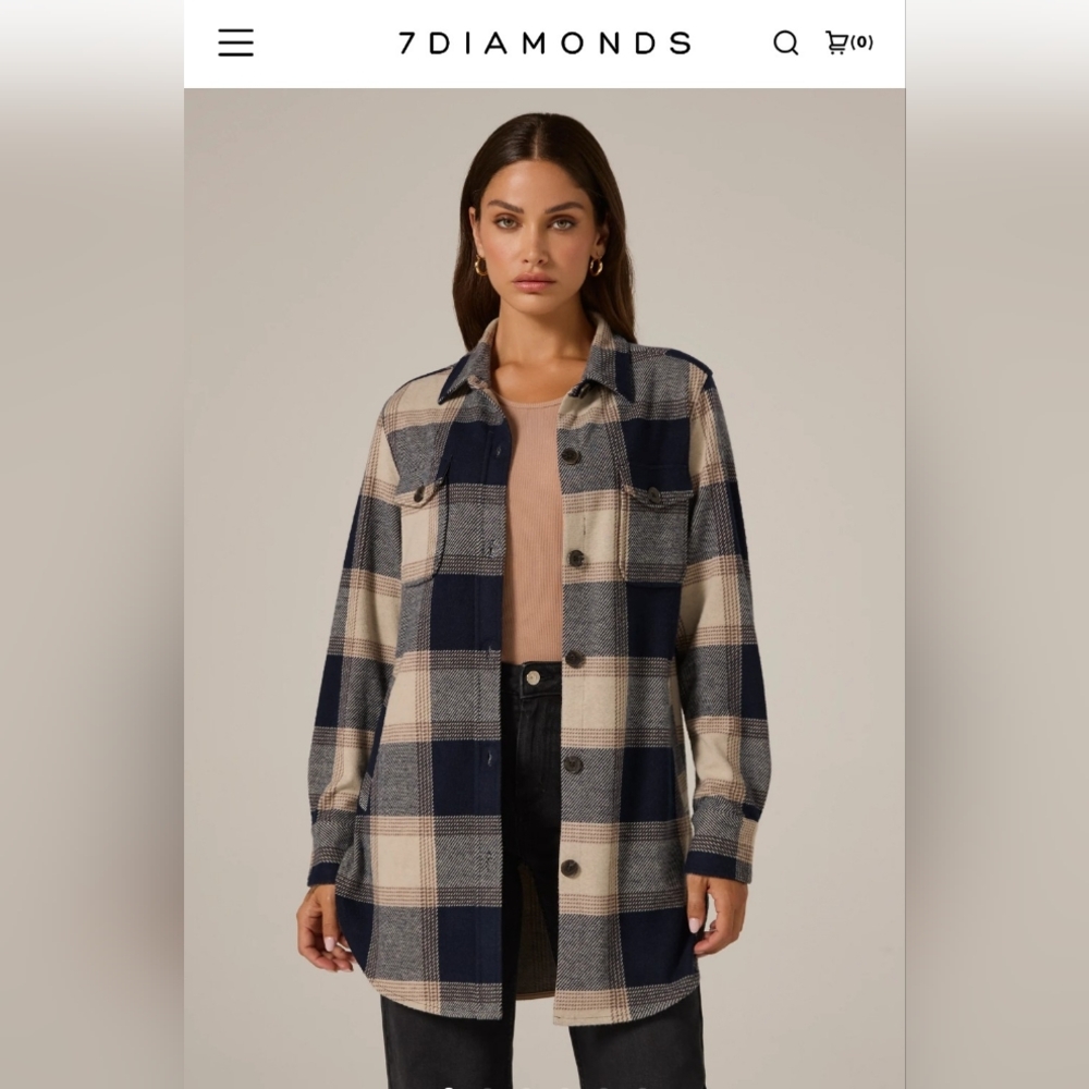 7 Diamonds | Generation Long Sleeve Shacket | Blue and Tan | Medium